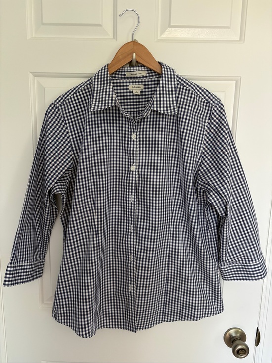 L.L. Bean Tops - L.L. Bean Large Navy and White Gingham Shirt 100% Cotton